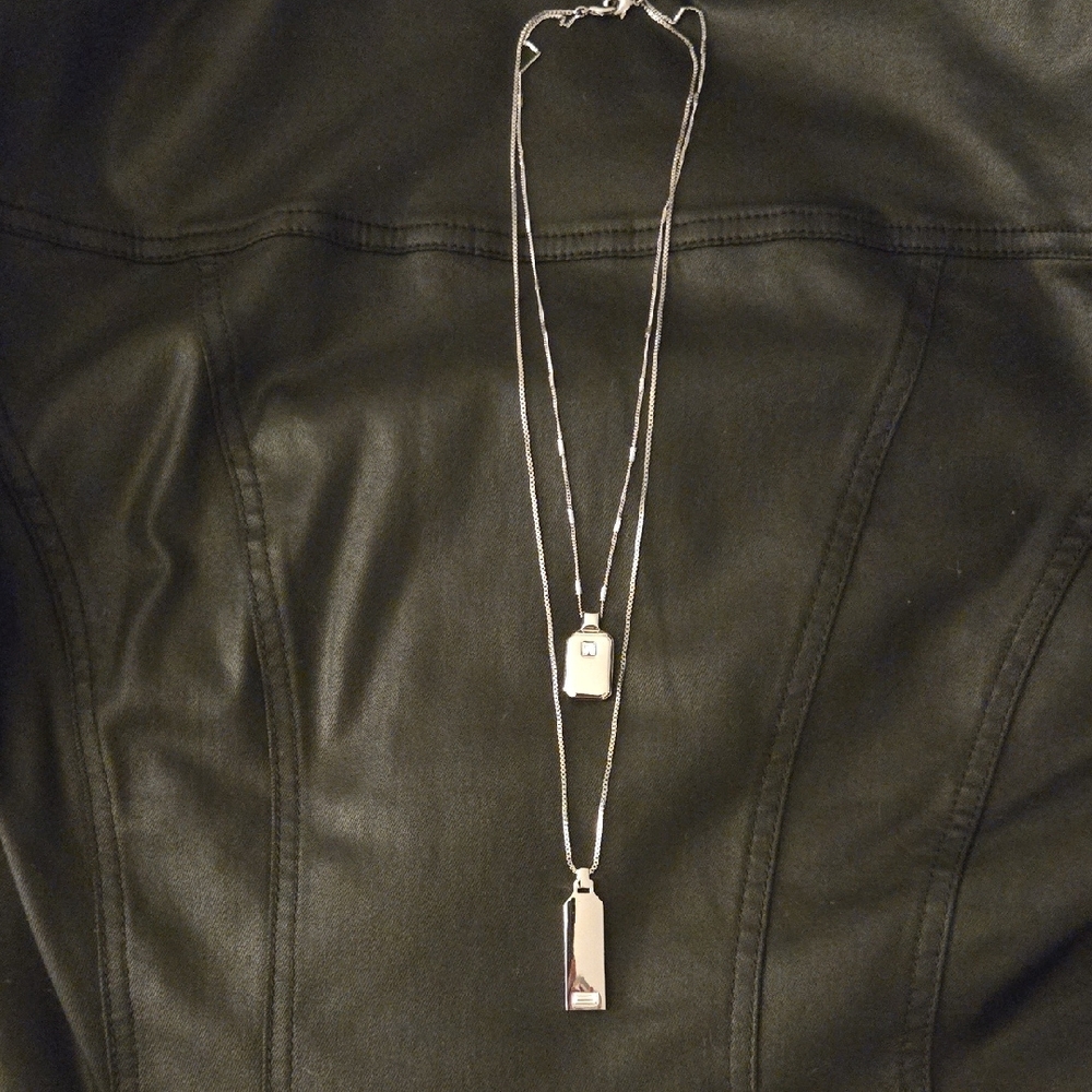 White House Black Market Silver Pendant Necklace With Crystal. 34 " - Picture 2 of 2